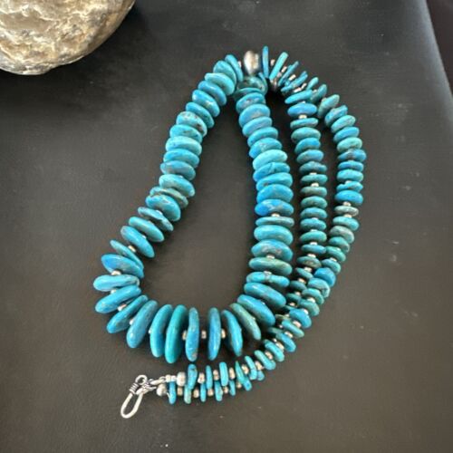 Blue Kingman Nugget Turquoise Necklace | Navajo Pearls | Sterling Silver | 30" | Authentic Native American | 17382