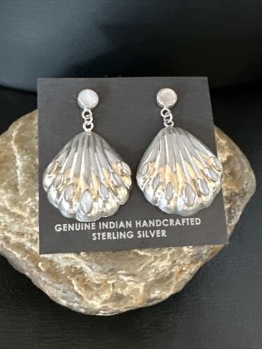 Navajo Pink Mother of Pearl Dangle Inlay Earrings | Sterling Silver | Authentic Native American Handmade | 15305