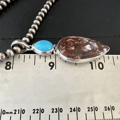 Navajo Wild Horse | Blue Kingman Turquoise Necklace | Sterling Silver | Authentic Native American Handmade | 17311