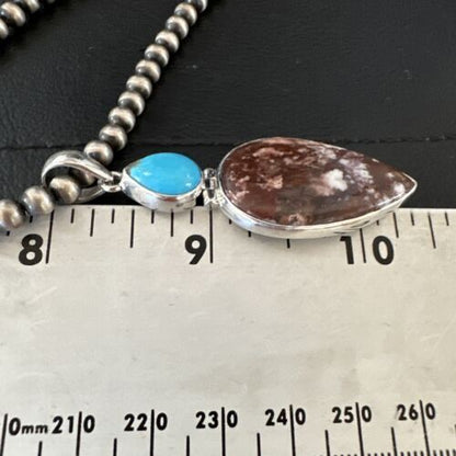 Navajo Wild Horse | Blue Kingman Turquoise Necklace | Sterling Silver | Authentic Native American Handmade | 17311