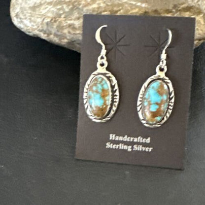 Navajo Blue Red Skin Turquoise Dangle Earrings | Sterling Silver | Authentic Native American Handmade | 16508