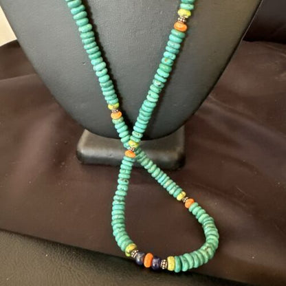 Navajo Blue Turquoise Spiny Oyster Necklace | Sterling Silver | 31" | Authentic Native American Handmade | 17487