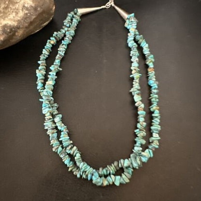 Men's Navajo Blue Kingman Turquoise Shell Necklace | 17" | Authentic Native American Handmade | 16954