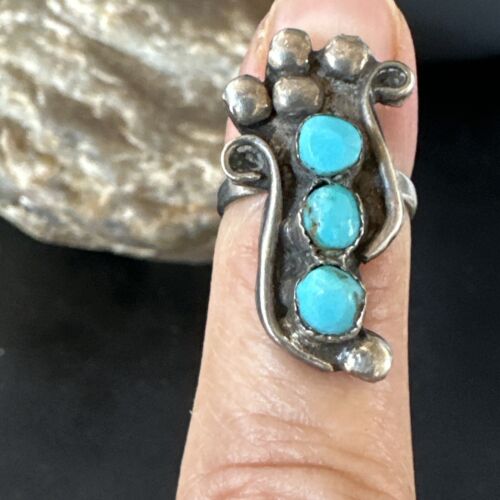 Navajo Blue Cluster Turquoise Ring | Authentic Native American Sterling Silver | Multi-Stone | Sz 3 | 15358