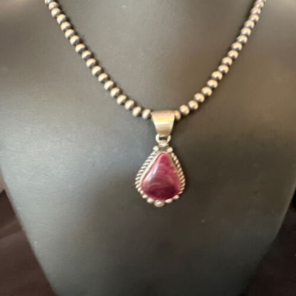 Navajo Purple Spiny Oyster Pendant with Pearls | Sterling Silver Necklace | Authentic Native American Handmade | 16058 - Masha USA