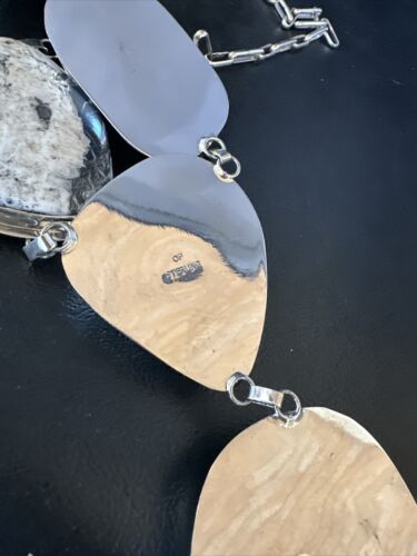 Navajo XL White Buffalo Turquoise Lariat Necklace  | Authentic Native American Sterling Silver | 14992