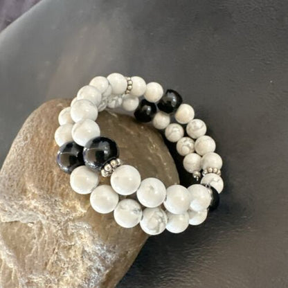 Memory Wire Stainless Steel Howlite Onyx Bead Bracelet 17617