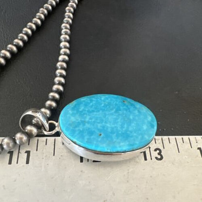 Blue Kingman Turquoise Pendant | Navajo Pearls | Sterling Silver Necklace 20" | 16689