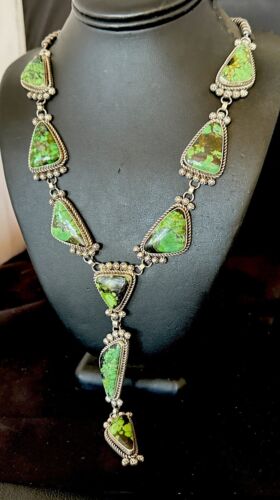 Navajo Green Spiderweb Turquoise Necklace | Men's Lariat | 30" | Authentic Native American Handmade | 17435