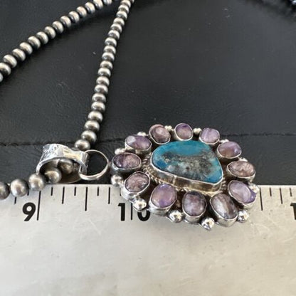 Purple Charoite Turquoise Pendant | Navajo Pearls | Sterling Silver Necklace 21" | Multi-Stone 17190