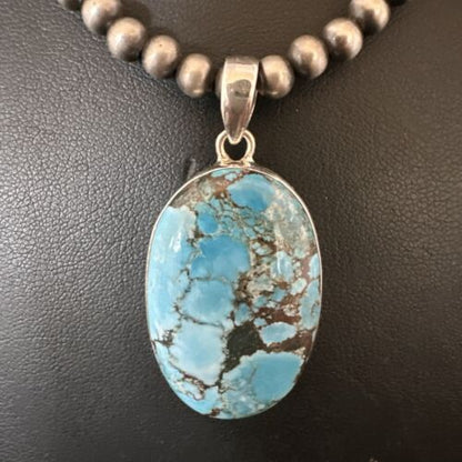 Navajo Blue Spiderweb Turquoise Pendant Necklace | Sterling Silver | Authentic Native American Handmade | 17019