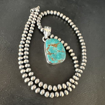 Navajo Blue Spiderweb Turquoise Pendant Necklace | Sterling Silver | Native American Handmade | 15572