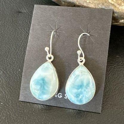 Navajo Blue Larimar Dangle Earrings | Sterling Silver | Authentic Native American Handmade | 17288