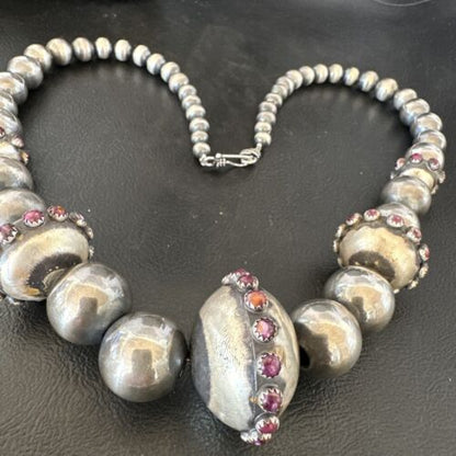 Navajo Purple Spiny Oyster Pearls Necklace | Graduated Sterling Silver | 21" | Authentic Native American Handmade | 16617