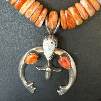 Navajo White Buffalo Turquoise Spiny Naja Pendant Necklace | Sterling Silver | 23" | 15027 - Masha USA