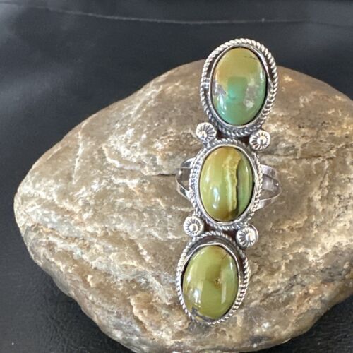 Navajo Green Royston Turquoise Multi-Stone Ring | Authentic Native American Sterling Silver | Sz 10.5 | 16721