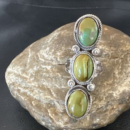 Navajo Green Royston Turquoise Multi-Stone Ring | Authentic Native American Sterling Silver | Sz 10.5 | 16721