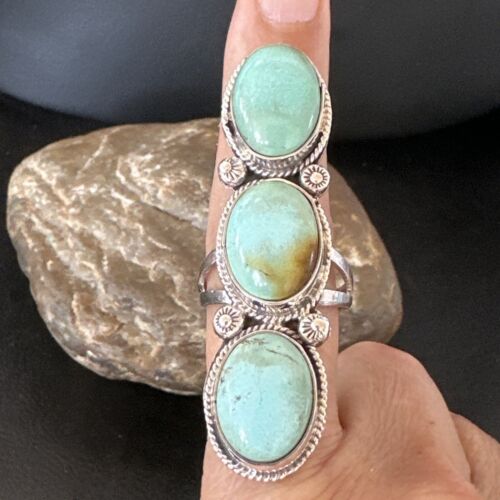 Navajo Blue Dry Creek Turquoise Multi-Stone Ring | Authentic Native American Sterling Silver | Sz 10 | 16732