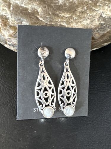 Navajo Pink Mother of Pearl Dangle Inlay Earrings | Sterling Silver | Authentic Native American Handmade | 15301