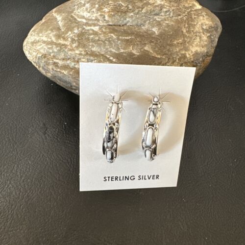 White Buffalo Turquoise Earrings | Sterling Silver | Southwestern Handmade | 1" | 16743