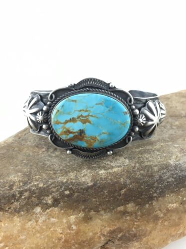 Navajo Kingman Turquoise Cuff Bracelet | Sterling Silver | Authentic Native American Handmade | 4538