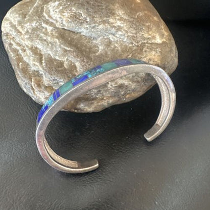 Navajo Blue Lapis Cuff Bracelet | Sterling Silver Inlay | Authentic Native American Handmade | 16123