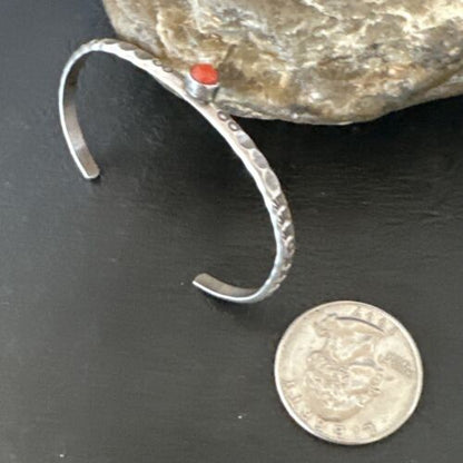 Navajo Coral Old Pawn Children's Bracelet | Sterling Stamped | Handmade | 5.5" | 16658 - Masha USA