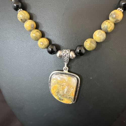 Navajo Bumblebee Jasper Pendant Necklace | Sterling Silver | Native American Handmade | 16015