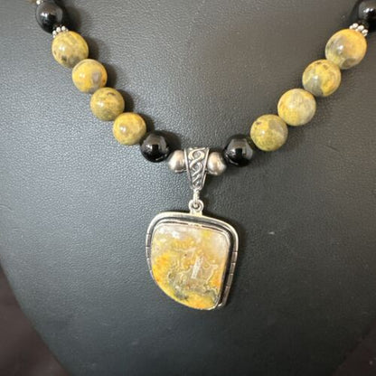 Navajo Bumblebee Jasper Pendant Necklace | Sterling Silver | Native American Handmade | 16015