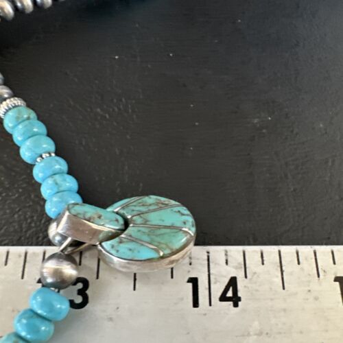 Navajo Blue Turquoise Inlay Pendant | Sterling Silver Necklace | Authentic Native American Handmade | 15423