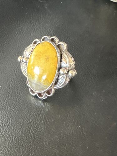 Navajo Yellow Bumble Bee Jasper Ring | Sterling Silver | Sz 9 | Authentic Native American Handmade | 14943