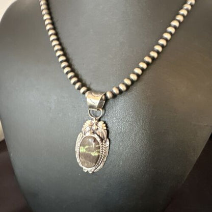 Navajo Green Boulder Turquoise Pendant Necklace | Sterling Silver | Men's Women's | 16136