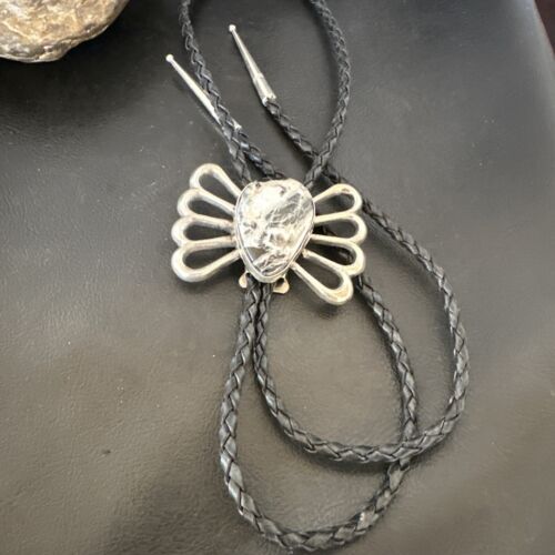 Men's Bolo Tie | White Buffalo Turquoise | Sterling Silver | Navajo | Authentic Native American Handmade | 16798