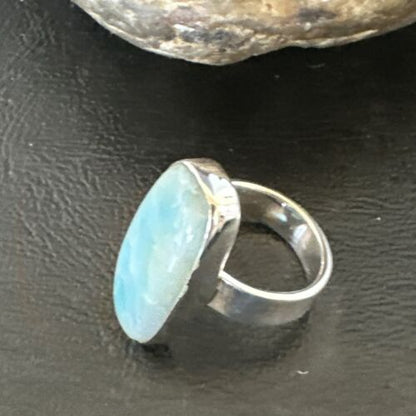 Navajo Blue Larimar Ring | Sterling Silver | Sz 7 | Authentic Native American Handmade | 17662