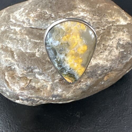 Navajo Yellow Bumblebee Jasper Ring | Sterling Silver | Sz 11 | Authentic Native American Handmade | 16055