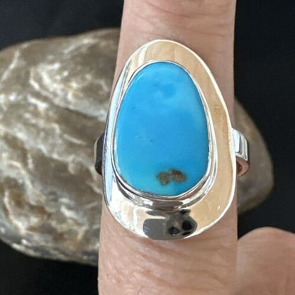 Navajo Blue Kingman Turquoise Ring | Sterling Silver | Sz 9 | Authentic Native American Handmade | 16585