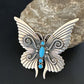 Navajo Butterfly Blue Turquoise Pin Pendant | Sterling Silver | Authentic Native American Handmade | 15232