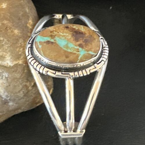 Navajo Green Boulder Turquoise Cuff Bracelet | Sterling Silver | Authentic Native American Handmade | 16244