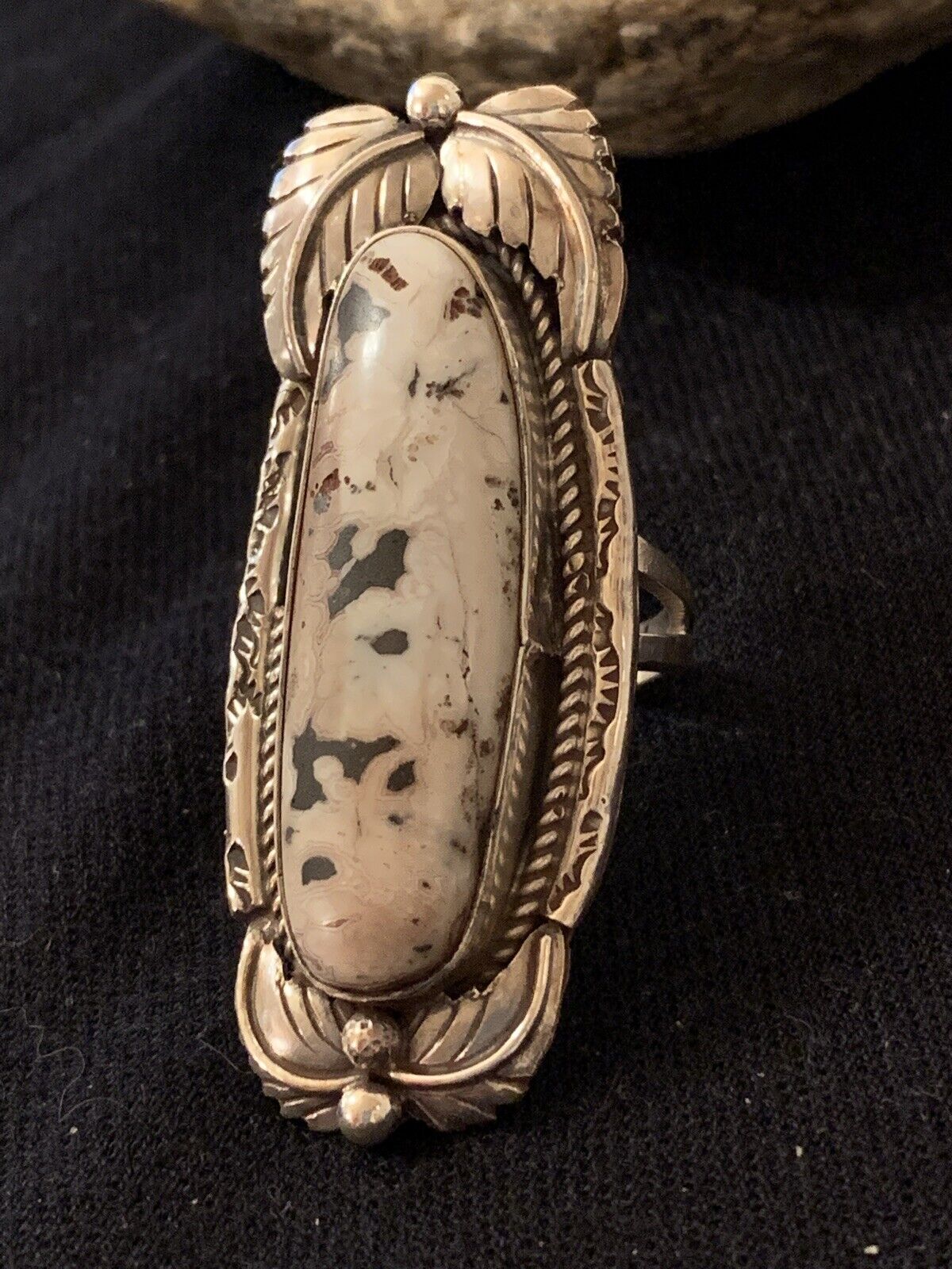 Navajo White Buffalo Turquoise Ring | Sterling Silver | Sz 10.5 | Authentic Native American Handmade | 314