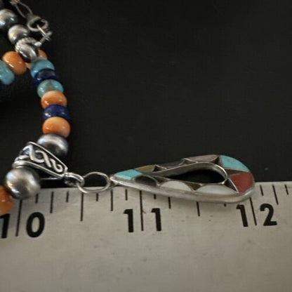 Navajo Spiny Oyster Turquoise Lapis Inlay Pendant Necklace | Sterling Silver | 21" | 16769