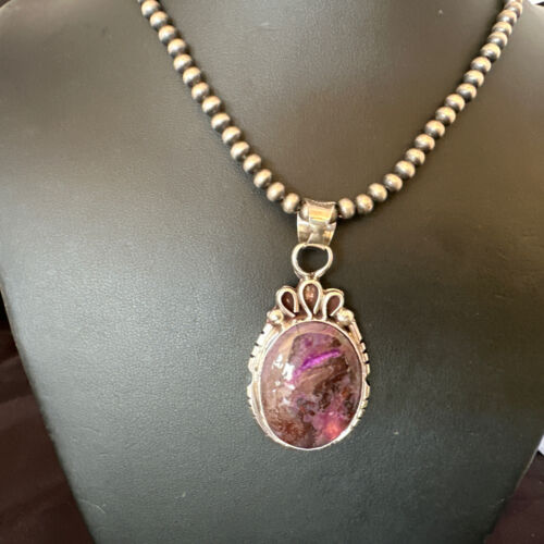 Navajo Pearls Purple Sugilite Pendant Necklace | Sterling Silver Beads | Authentic Native American Handmade | 16461