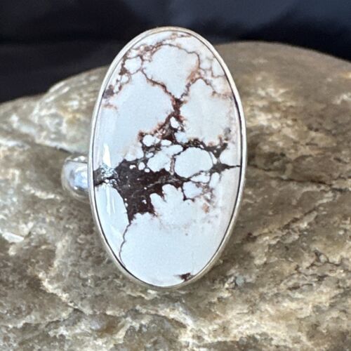 Men's and Women's Wild Horse Turquoise Ring | Navajo Sterling Silver | Sz 8 | Authentic Native American Handmade | 17280
