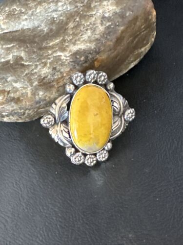 Navajo Yellow Bumble Bee Jasper Ring | Sterling Silver | Sz 10 | Authentic Native American Handmade | 14949