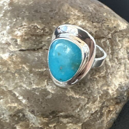 Navajo Blue Kingman Turquoise Ring | Sterling Silver | Sz 9 | Authentic Native American Handmade | 16586