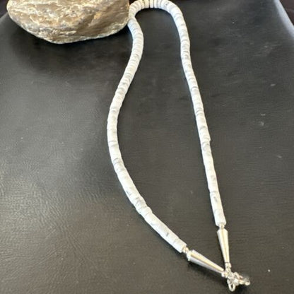 Men's White Howlite Heishi Necklace | Sterling Silver Graduated | Authentic Native American | 20" | 17396