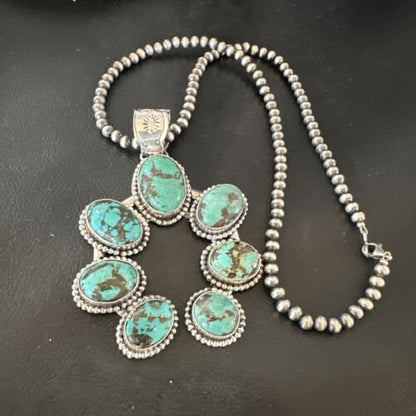 Men's Blue Turquoise Naja Pendant | Navajo Pearls Sterling Silver Necklace | Authentic Native American Handmade | 16180 - Masha USA