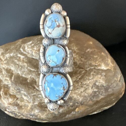 Navajo Blue Golden Hills Turquoise Multi-Stone Ring | Authentic Native American Sterling Silver | Sz 9.5 | 16288
