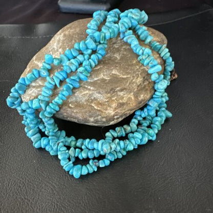Blue Kingman Nugget Turquoise Necklace | 3-Strand Navajo Sterling Silver | 20" | 15340