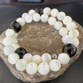 Navajo Memory Wire Bracelet | Stainless Steel | Mother of Pearl & Onyx Beads | 7" | 17618