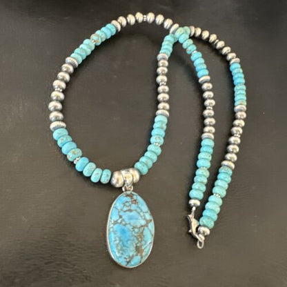 Men's Blue Spiderweb Turquoise Pendant Necklace | Navajo Sterling Silver | Authentic Native American Handmade | 16647